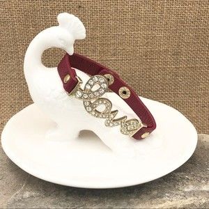 🌼 Red PU Leather Rhinestone Love Wrap Strap Bracelet